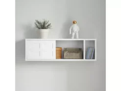 Porte-manteau Étagère Murale Avec 2 Portes Coulissantes Et 1 Compartiment, FHK18-W -Meilleur Meubles Magasin etagere 19126541