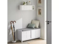 Porte-manteau Étagère Murale Avec 2 Portes Coulissantes Et 1 Compartiment, FHK18-W -Meilleur Meubles Magasin etagere 19126545