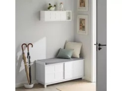 Porte-manteau Étagère Murale Avec 2 Portes Coulissantes Et 1 Compartiment, FHK18-W -Meilleur Meubles Magasin etagere 19126549