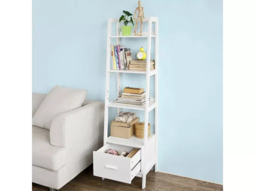 Bibliothèque Étagère Style échelle De 4 Niveaux Et 1 Tiroir –Blanc, FRG116-K-W -Meilleur Meubles Magasin etagere 19183341