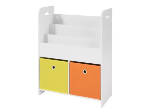Bibliothèque Pour Livres Et Jouets Enfants Avec 3 Compartiments Et 2 Paniers Amovibles, KMB27-W -Meilleur Meubles Magasin etagere 19400495