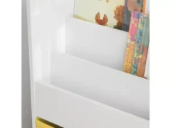 Bibliothèque Pour Livres Et Jouets Enfants Avec 3 Compartiments Et 2 Paniers Amovibles, KMB27-W -Meilleur Meubles Magasin etagere 19400503