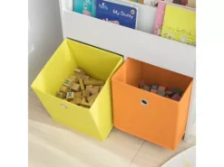Bibliothèque Pour Livres Et Jouets Enfants Avec 3 Compartiments Et 2 Paniers Amovibles, KMB27-W -Meilleur Meubles Magasin etagere 19400507