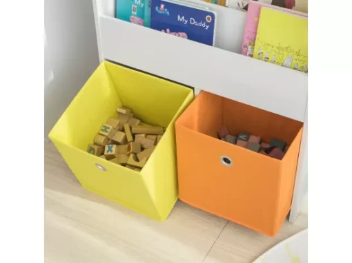 Bibliothèque Pour Livres Et Jouets Enfants Avec 3 Compartiments Et 2 Paniers Amovibles, KMB27-W -Meilleur Meubles Magasin etagere 19400507
