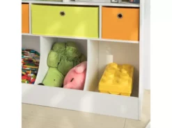 Bibliothèque Pour Livres Et Jouets Enfants Avec 3 Compartiments Et 2 Paniers Amovibles, KMB27-W -Meilleur Meubles Magasin etagere 19400509