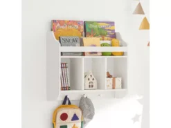 Bibliothèque Murale Étagère De Rangement Pour Enfants Avec 3 Compartiments Et 3 Crochets, KMB46-W -Meilleur Meubles Magasin etagere 19401287