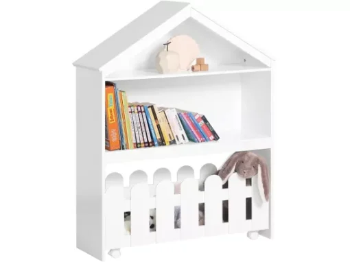 Étagère Enfant Organisateur Jouets Et Livres En Forme Maison Avec 1 Tiroirs à Roulettes, KMB52-W -Meilleur Meubles Magasin etagere 19401709