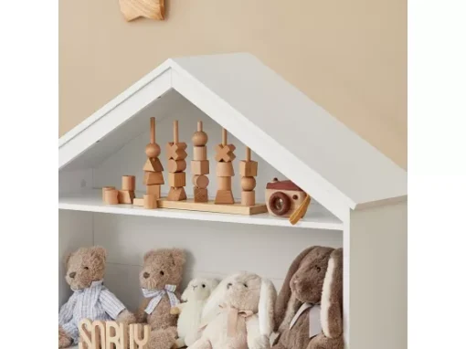 Étagère Enfant Organisateur Jouets Et Livres En Forme Maison Avec 1 Tiroirs à Roulettes, KMB52-W -Meilleur Meubles Magasin etagere 19401717