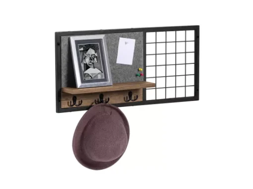 SoBuy FHK20-N Étagère Murale, Porte Manteau, Panneau Mural En Grille, Avec Tableau Mémo En Feutre, 1 Tablette Et 3 Crochets Doubles, Style Industriel -Meilleur Meubles Magasin etagere 19403989