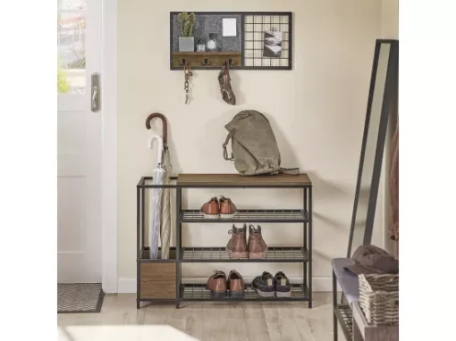 SoBuy FHK20-N Étagère Murale, Porte Manteau, Panneau Mural En Grille, Avec Tableau Mémo En Feutre, 1 Tablette Et 3 Crochets Doubles, Style Industriel -Meilleur Meubles Magasin etagere 19403991