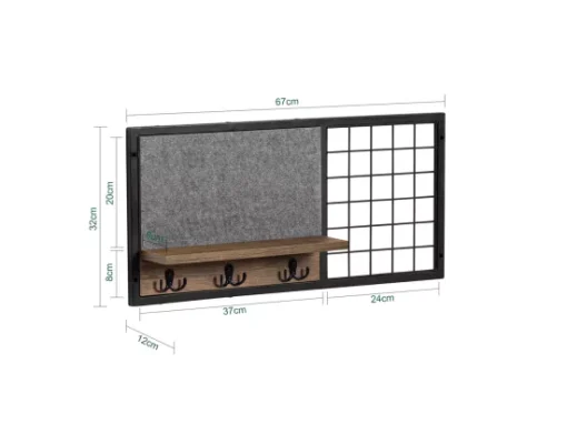 SoBuy FHK20-N Étagère Murale, Porte Manteau, Panneau Mural En Grille, Avec Tableau Mémo En Feutre, 1 Tablette Et 3 Crochets Doubles, Style Industriel -Meilleur Meubles Magasin etagere 19403993