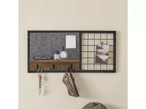 SoBuy FHK20-N Étagère Murale, Porte Manteau, Panneau Mural En Grille, Avec Tableau Mémo En Feutre, 1 Tablette Et 3 Crochets Doubles, Style Industriel -Meilleur Meubles Magasin etagere 19403995
