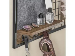SoBuy FHK20-N Étagère Murale, Porte Manteau, Panneau Mural En Grille, Avec Tableau Mémo En Feutre, 1 Tablette Et 3 Crochets Doubles, Style Industriel -Meilleur Meubles Magasin etagere 19403997