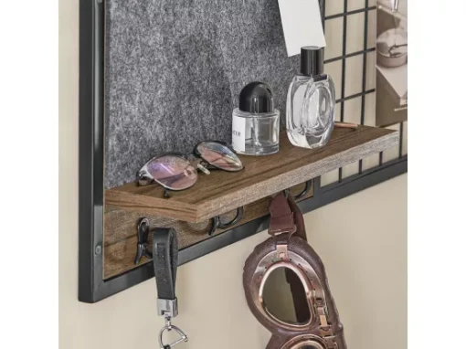 SoBuy FHK20-N Étagère Murale, Porte Manteau, Panneau Mural En Grille, Avec Tableau Mémo En Feutre, 1 Tablette Et 3 Crochets Doubles, Style Industriel -Meilleur Meubles Magasin etagere 19403997