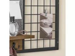 SoBuy FHK20-N Étagère Murale, Porte Manteau, Panneau Mural En Grille, Avec Tableau Mémo En Feutre, 1 Tablette Et 3 Crochets Doubles, Style Industriel -Meilleur Meubles Magasin etagere 19404003