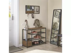 SoBuy FHK20-N Étagère Murale, Porte Manteau, Panneau Mural En Grille, Avec Tableau Mémo En Feutre, 1 Tablette Et 3 Crochets Doubles, Style Industriel -Meilleur Meubles Magasin etagere 19404007