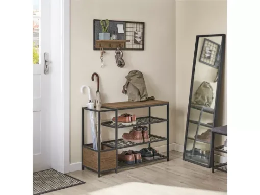 SoBuy FHK20-N Étagère Murale, Porte Manteau, Panneau Mural En Grille, Avec Tableau Mémo En Feutre, 1 Tablette Et 3 Crochets Doubles, Style Industriel -Meilleur Meubles Magasin etagere 19404007