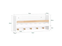 SoBuy KMB78-W Étagère Murale, Étagère De Rangement Suspendue, Porte-manteau Pour Enfants, Étagère à Livres, Bibliothèque Avec 1 Étagère Et 5 Crochets -Meilleur Meubles Magasin etagere 19816207