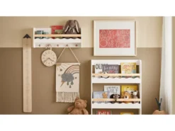 SoBuy KMB78-W Étagère Murale, Étagère De Rangement Suspendue, Porte-manteau Pour Enfants, Étagère à Livres, Bibliothèque Avec 1 Étagère Et 5 Crochets -Meilleur Meubles Magasin etagere 19816221