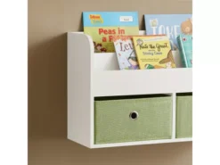 SoBuy KMB81-W Étagères De Rangement Suspendue, Bibliothèque Murale Pour Enfant à 2 Niveaux Avec 2 Boîtes De Rangement, Blanc Et Vert -Meilleur Meubles Magasin etagere 21014183