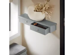 SoBuy Meuble D’entrée De Rangement, Étagère Murale 2 Tiroirs, Armoire à Clés, Porte-clés L64xP15xH10cm -Gris, FRG43-HG -Meilleur Meubles Magasin etagere 22884107