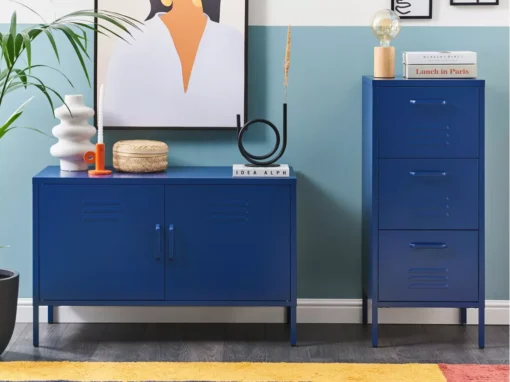 Commode à 3 Tiroirs En Métal Bleu Marine WOSTOK -Meilleur Meubles Magasin meuble de rangement 16547411