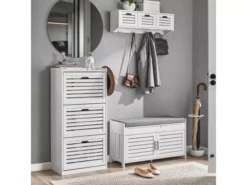 Banc De Rangement Avec Coussin Rembourré Meuble Bas Entrée Commode À Chaussure, Fsr102-w -Meilleur Meubles Magasin meuble de rangement 19185151