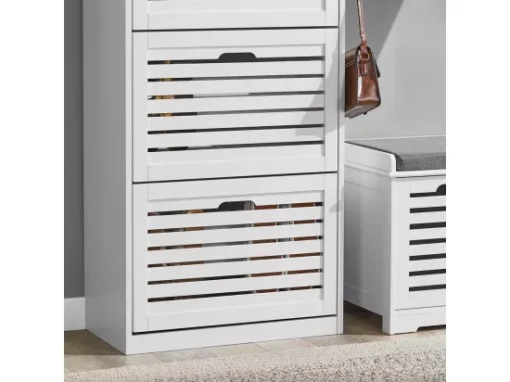 Meuble De Rangement à Chaussures Armoire à Chaussures Commode à Chaussures 3 Abattants, FSR108-W -Meilleur Meubles Magasin meuble de rangement 19188297
