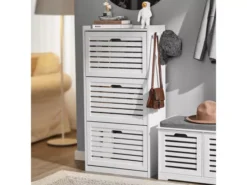 Meuble De Rangement à Chaussures Armoire à Chaussures Commode à Chaussures 3 Abattants, FSR108-W -Meilleur Meubles Magasin meuble de rangement 19188301