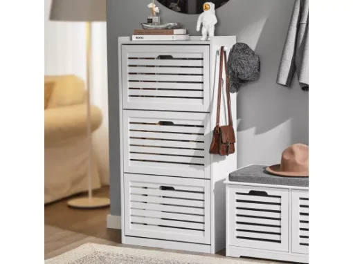 Meuble De Rangement à Chaussures Armoire à Chaussures Commode à Chaussures 3 Abattants, FSR108-W -Meilleur Meubles Magasin meuble de rangement 19188301