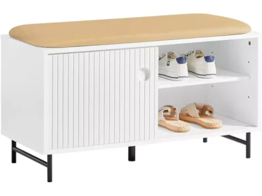 Banc à Chaussures, Banc De Rangement, Meuble Bas Entrée Sur Pieds Avec Coussin Rembourré, FSR116-W -Meilleur Meubles Magasin meuble de rangement 19201659