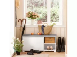 Banc À Chaussures Meuble À Chaussures Meuble D’entrée Avec Coussin, 2 Compartiments, Fsr119-w -Meilleur Meubles Magasin meuble de rangement 19202103