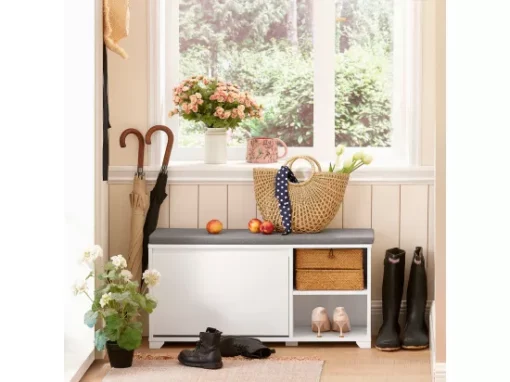 Banc À Chaussures Meuble À Chaussures Meuble D’entrée Avec Coussin, 2 Compartiments, Fsr119-w -Meilleur Meubles Magasin meuble de rangement 19202103