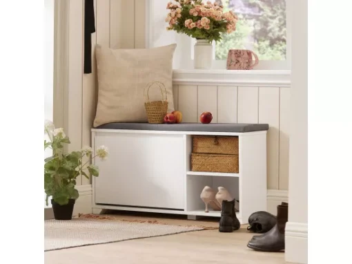 Banc À Chaussures Meuble À Chaussures Meuble D’entrée Avec Coussin, 2 Compartiments, Fsr119-w -Meilleur Meubles Magasin meuble de rangement 19202117