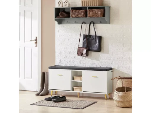 Banc à Chaussures, Armoire à Chaussures 2 Abattants Avec 2 Compartiments Ouvert Et Coussin, FSR132-W -Meilleur Meubles Magasin meuble de rangement 19203131