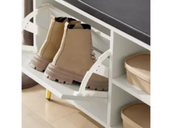 Banc à Chaussures, Armoire à Chaussures 2 Abattants Avec 2 Compartiments Ouvert Et Coussin, FSR132-W -Meilleur Meubles Magasin meuble de rangement 19203135