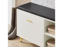 Banc à Chaussures, Armoire à Chaussures 2 Abattants Avec 2 Compartiments Ouvert Et Coussin, FSR132-W -Meilleur Meubles Magasin meuble de rangement 19203139