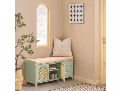 Banc De Rangement Meuble Banc À Chaussures Avec 3 Tiroirs 1 Coussin Rembourré Et 2 Portes, Fsr129-gr -Meilleur Meubles Magasin meuble de rangement 19203151