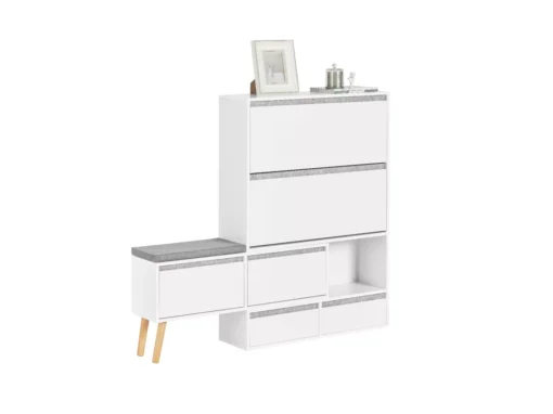 Meuble à Chaussures, Armoire à Chaussures Avec 1 Banc De Rangement Amovible Sur Pieds, FSR134-W -Meilleur Meubles Magasin meuble de rangement 19203169