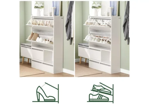 Meuble à Chaussures, Armoire à Chaussures Avec 1 Banc De Rangement Amovible Sur Pieds, FSR134-W -Meilleur Meubles Magasin meuble de rangement 19203175