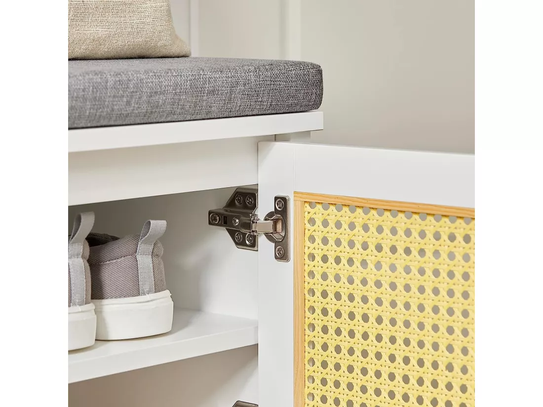 Banc De Rangement, Banc à Chaussures, Meuble D’Entrée Avec Coussin Rembourré Avec 1 Porte, FSR126-W 7 Banc De Rangement, Banc à Chaussures, Meuble D’Entrée Avec Coussin Rembourré Avec 1 Porte, FSR126-W – Image 5