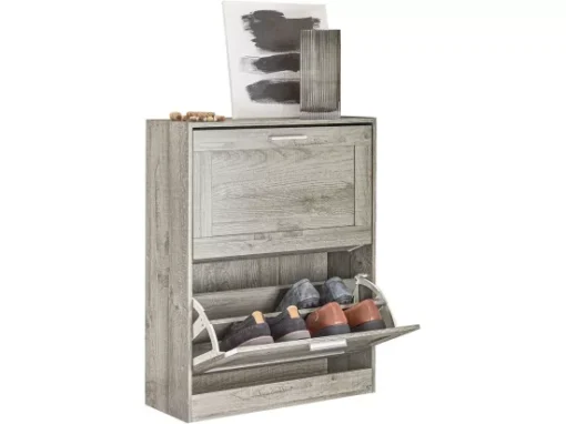 Armoire À Chaussures Avec 2 Abattants Pour Entrée Couloir, Effet Bois, Fsr137-hg -Meilleur Meubles Magasin meuble de rangement 19203617