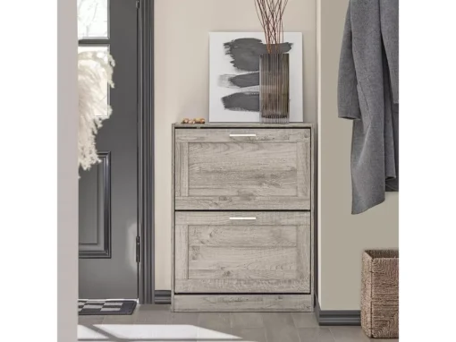Armoire À Chaussures Avec 2 Abattants Pour Entrée Couloir, Effet Bois, Fsr137-hg -Meilleur Meubles Magasin meuble de rangement 19203619