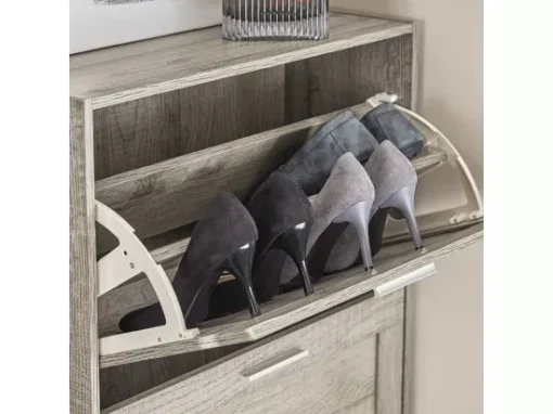 Armoire À Chaussures Avec 2 Abattants Pour Entrée Couloir, Effet Bois, Fsr137-hg -Meilleur Meubles Magasin meuble de rangement 19203633