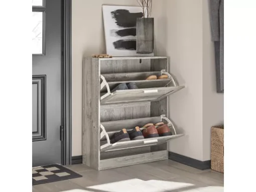 Armoire À Chaussures Avec 2 Abattants Pour Entrée Couloir, Effet Bois, Fsr137-hg -Meilleur Meubles Magasin meuble de rangement 19203635