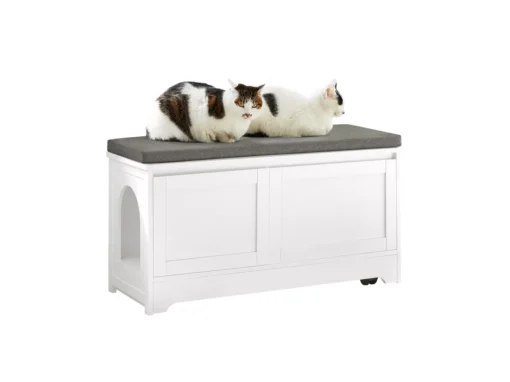 Banc De Rangement Banc À Chaussures Avec 2 Portes Et 3 Bols Meuble Bas Litière Chat, Fsr136-w -Meilleur Meubles Magasin meuble de rangement 19203657
