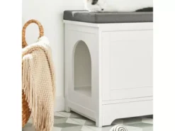 Banc De Rangement Banc À Chaussures Avec 2 Portes Et 3 Bols Meuble Bas Litière Chat, Fsr136-w -Meilleur Meubles Magasin meuble de rangement 19203667
