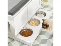 Banc De Rangement Banc À Chaussures Avec 2 Portes Et 3 Bols Meuble Bas Litière Chat, Fsr136-w -Meilleur Meubles Magasin meuble de rangement 19203671