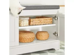Banc De Rangement Banc À Chaussures Avec 2 Portes Et 3 Bols Meuble Bas Litière Chat, Fsr136-w -Meilleur Meubles Magasin meuble de rangement 19203675