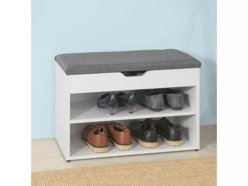 Banc De Rangement à Chaussures 2 étages AvecGrise Coussin Commode à Chaussures Blanc, FSR25-HG -Meilleur Meubles Magasin meuble de rangement 19203833